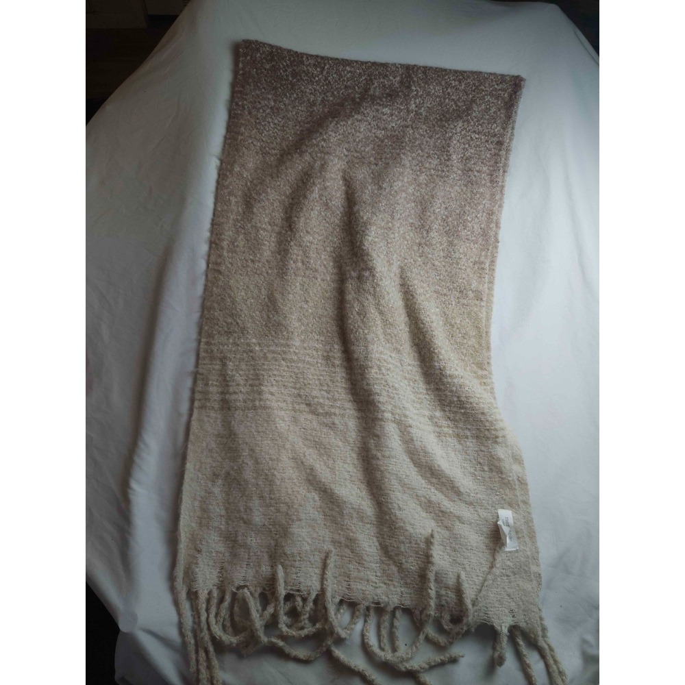 Mer Sea Rectangle Ombre Fringe Scarf One Size Neutral Knit Coastal Grandma Hygge